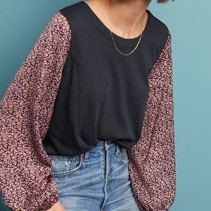 Anthropologie x Maybelle Tied-Sleeve Silk Pattern Long Sleeve Top XS